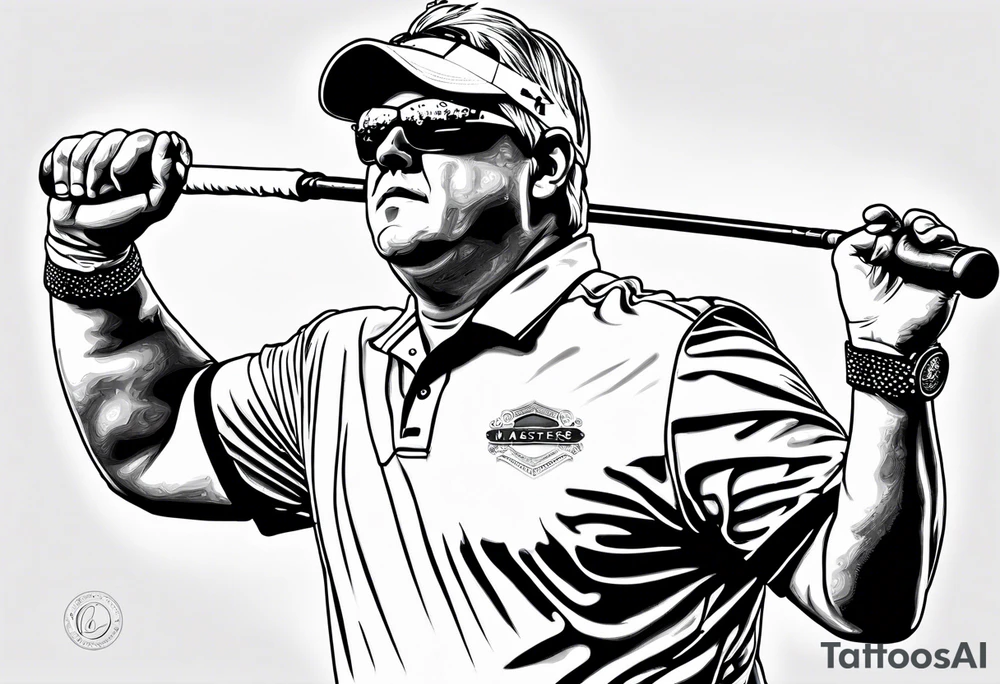 PGA Golfer John Daly wearing the Infinity Gauntlet on one hand and holding a putter on the other hand on the 18th hole of the Masters in Augusta, GA tattoo idea