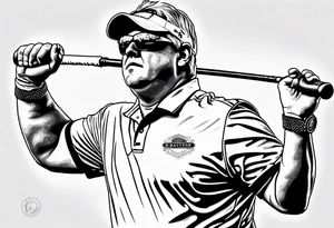 PGA Golfer John Daly wearing the Infinity Gauntlet on one hand and holding a putter on the other hand on the 18th hole of the Masters in Augusta, GA tattoo idea