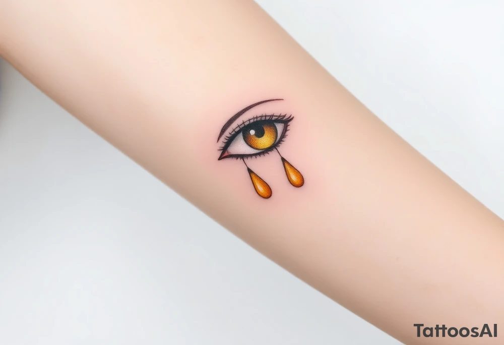 two teardrops dripping from the eye, in shades of golden yellow and pale peach tattoo idea