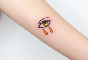 two teardrops dripping from the eye, in shades of golden yellow and pale peach tattoo idea