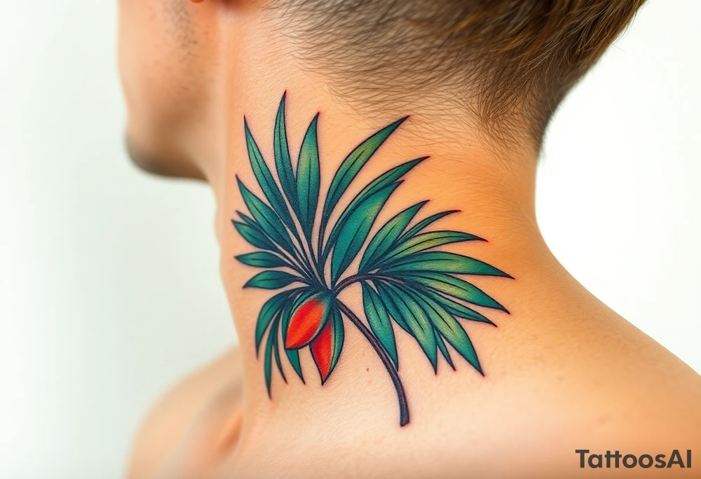 large palm leaves twisted side neck tattoo tattoo idea