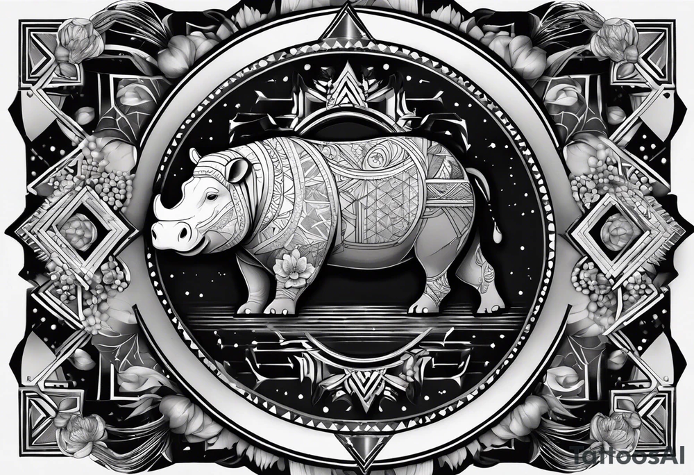 Very asymmetrical, +geometric pattern, with realistic full moon, with hippo,+tribal, +geometric, +inkart , +blackwork, +grey scale, + sketch
with wintersweet flower bud, +inkart touch, +for men, detailed , combined favourite , tattoo idea