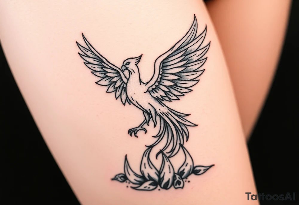 rising phoenix from the ashes on the ground tattoo idea