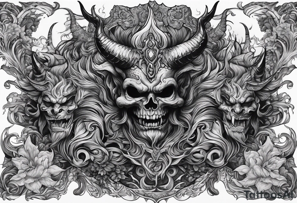 Demons in hell devil in background tattoo idea