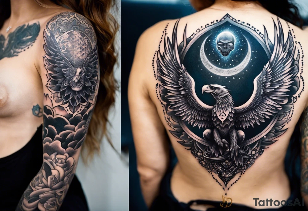 black kali, goddess pirate, alien, angel, pachamama, valkrye, warrior, flying, skull, lotus azul, wing, eagle, zenza resonance, stars, 5D, anahata chakra, death, durga, riding on a tiger, flying lady, kundalini, chest tatoo, rebel tattoo idea