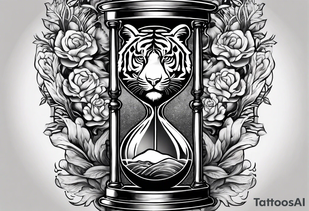Hour glass with Brain and heart inside tiger sleeve tattoo idea