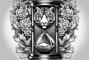 Hour glass with Brain and heart inside tiger sleeve tattoo idea