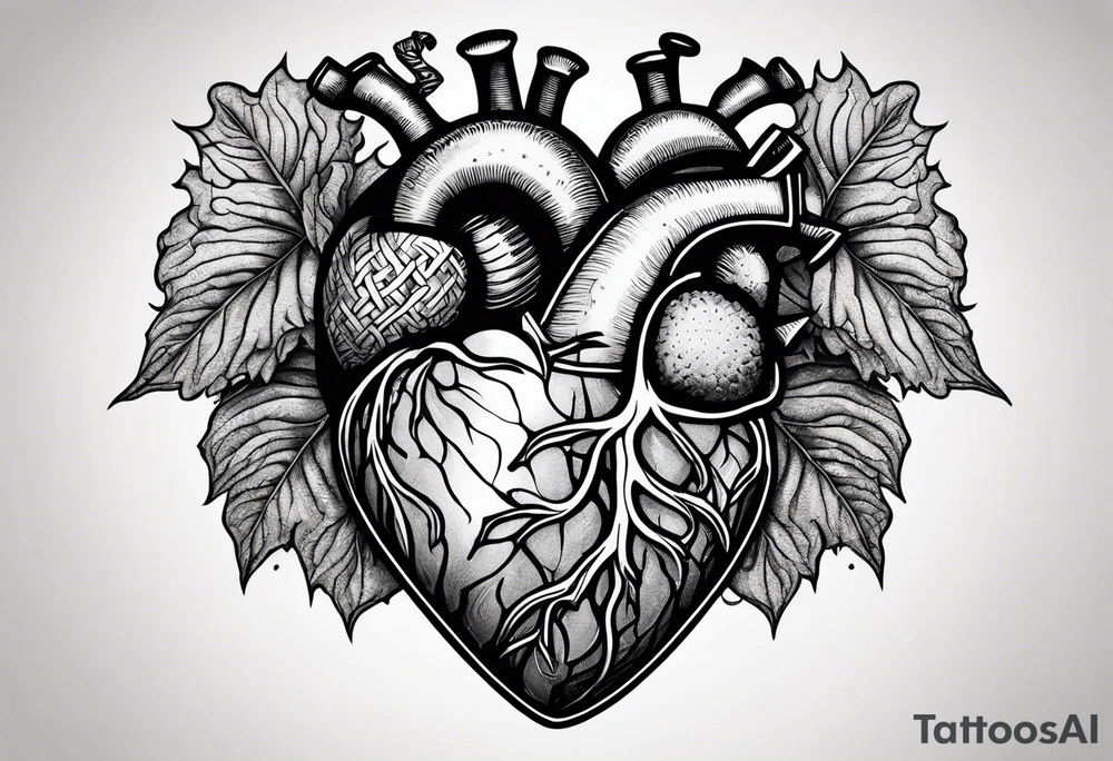 Manly Human heart intertwined with cabbage leaves and the word “survivor” tattoo idea