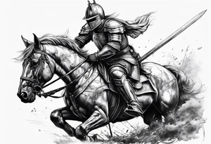 Wounded knight on his two knees in battlefield tattoo idea