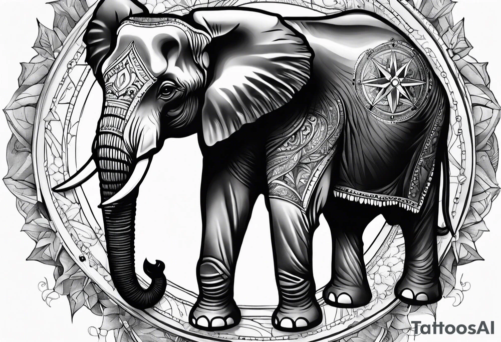 Compass held in an elephant's trunk tattoo idea