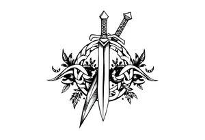 Armband tattoo combining a Celtic knot with a sword and nature tattoo idea
