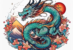 Japanese female Dragon cute, celestial, cross tattoo idea