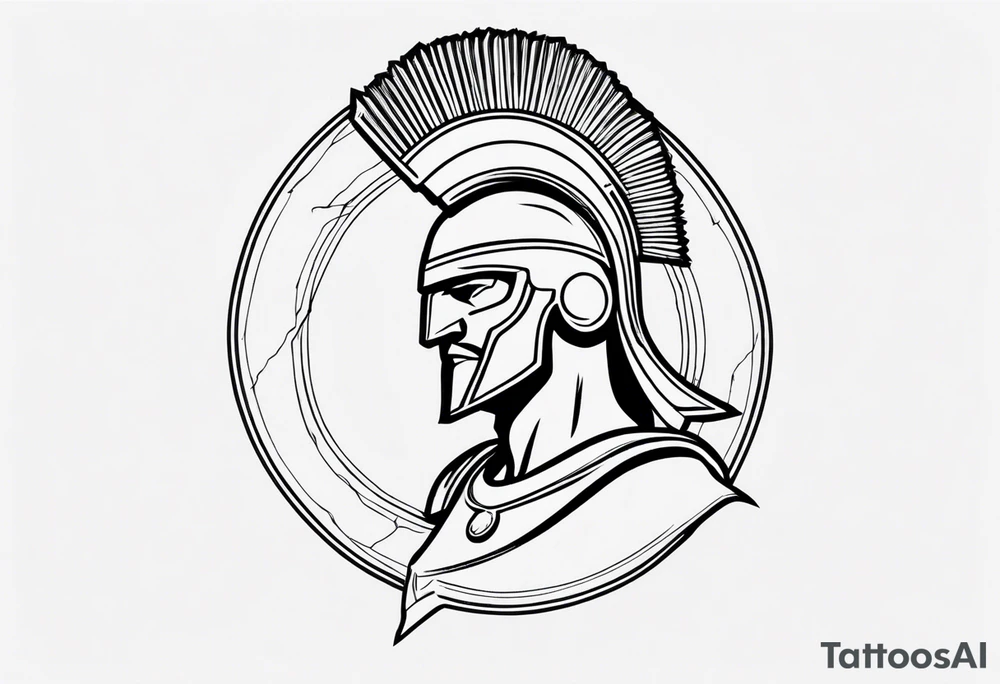 rectangular landscape format ultra-fine line linework vector of a spartan from the side, spartan spear, spartan shield, laurel wreath tattoo idea