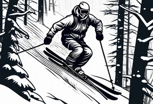 simple drawing of a 
tattoo of a snow skier skiing through trees showing ski trail tattoo idea