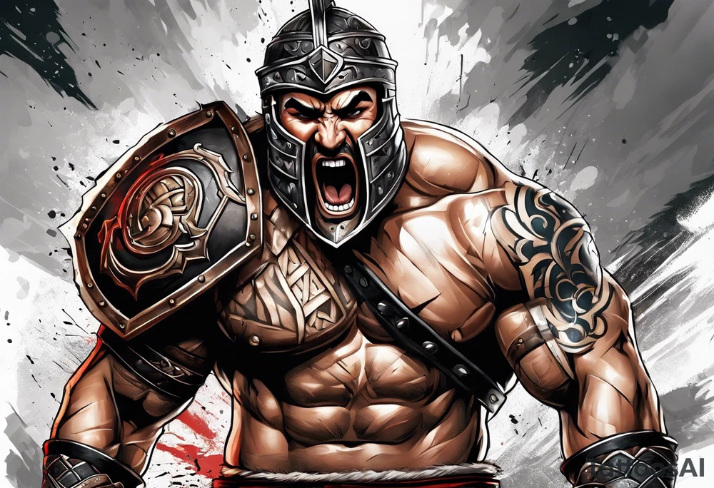 Ripped angry gladiator tattoo idea