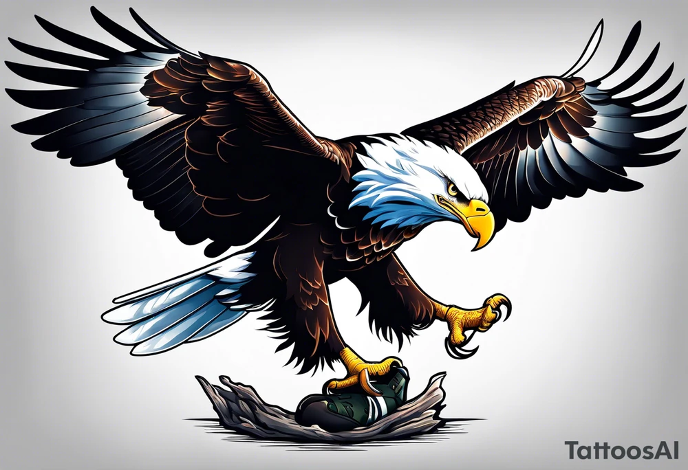 Bald eagle holding a knee kicker tattoo idea