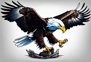 Bald eagle holding a knee kicker tattoo idea