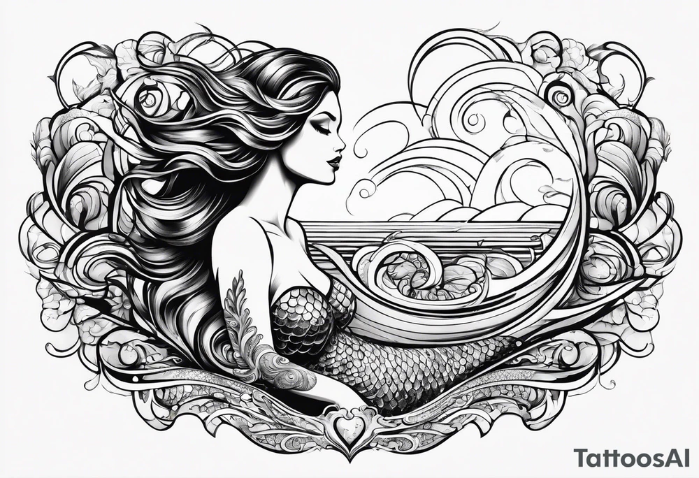 mermaid full body, waves, dark work tattoo idea