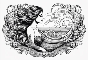 mermaid full body, waves, dark work tattoo idea