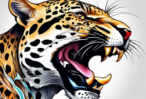 An aggressive jaguar with mouth open tattoo idea