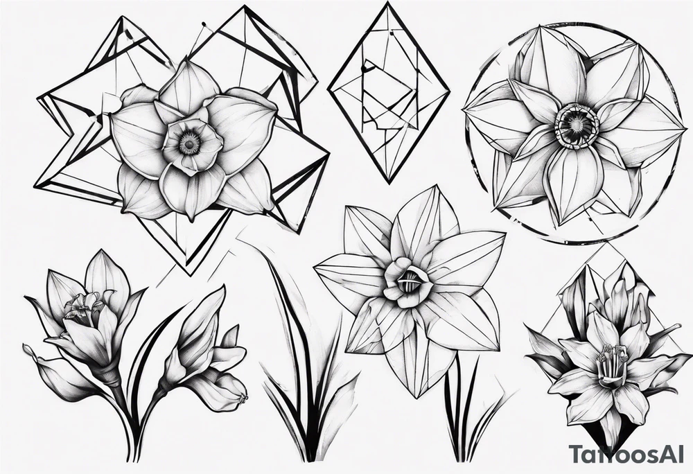 fineline, Daffodil, geometric tattoo idea