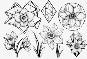 fineline, Daffodil, geometric tattoo idea