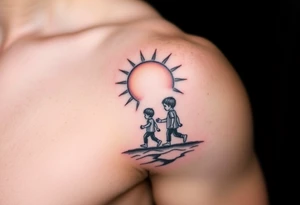 Sun set 3 walking child tattoo idea