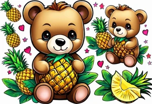 Teddy bear loves pineapple tattoo idea