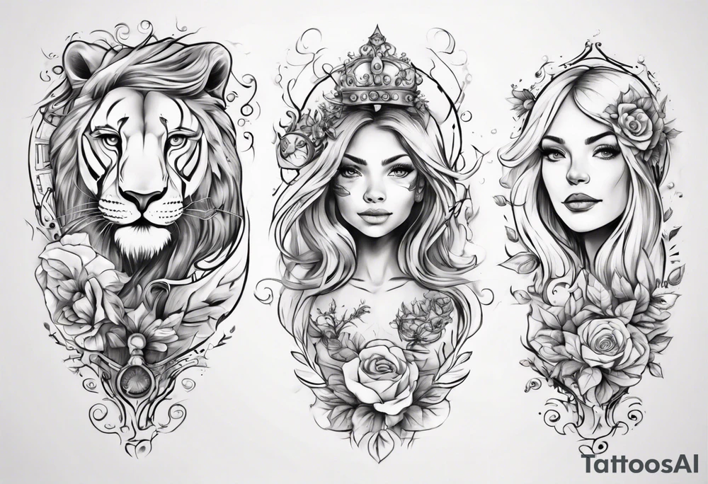 Female forearm, daughter, son, fairytale, family tree, leo tattoo idea