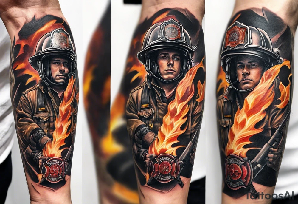 A forearm tattoo that includes firefighter tools tattoo idea