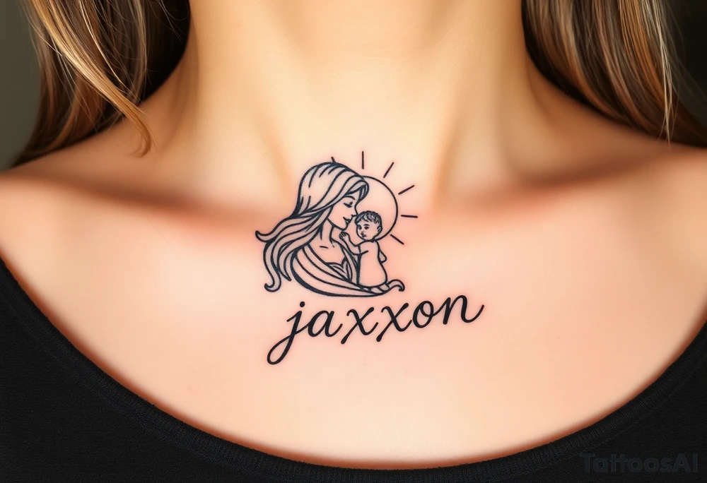 a mom and son with sunshine and the name jaxxon tattoo idea