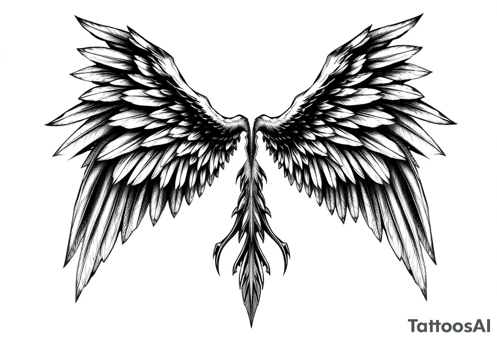 Realistic long angelwings on a back tattoo idea