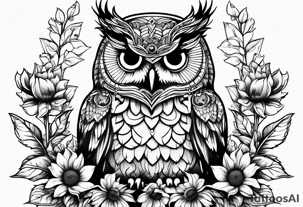 Sunflower and owl tattoo idea