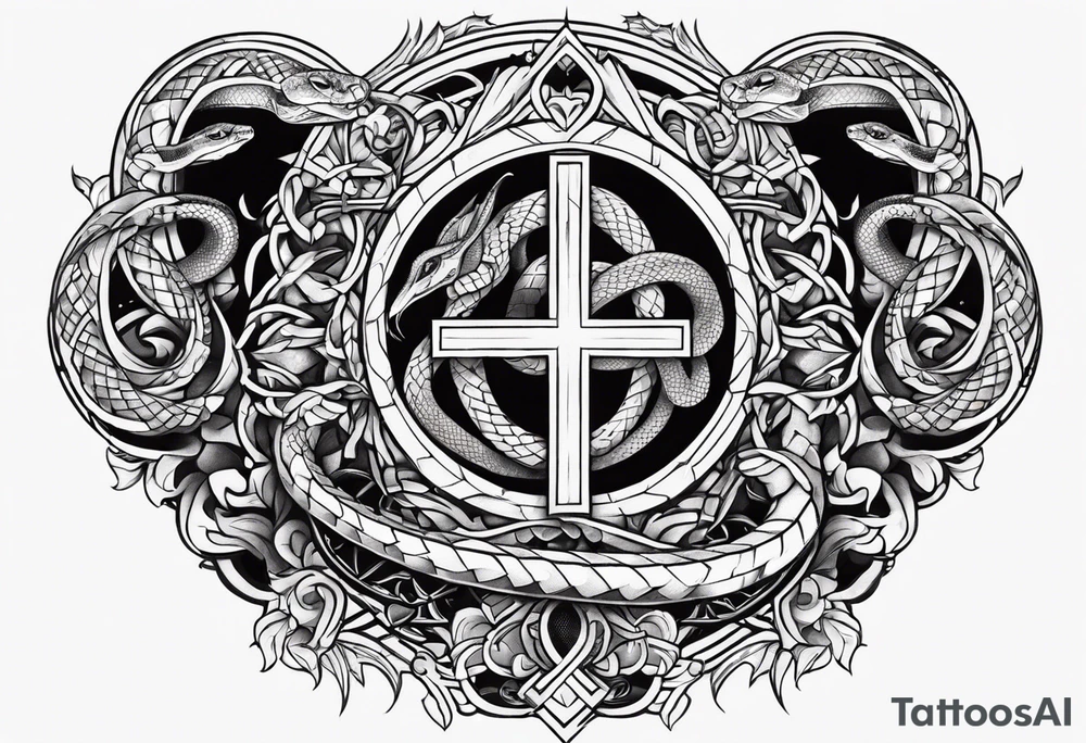 a cross with a snake around it tattoo idea