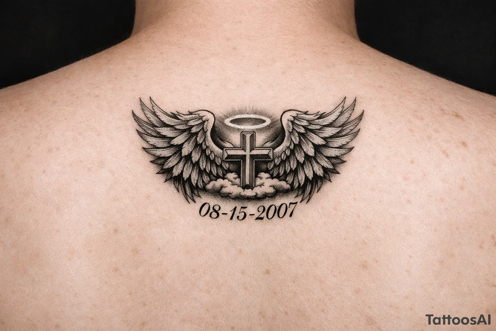 A tattoo with wings or something similar, with a date, because my mother passed away many years ago tattoo idea