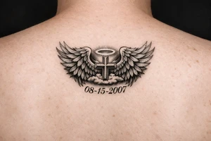A tattoo with wings or something similar, with a date, because my mother passed away many years ago tattoo idea