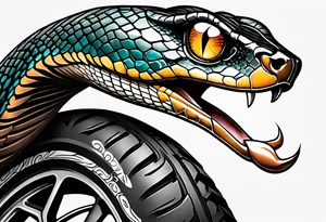 Side view of a Snake eye with copper iris, emerging out of a mountain bike tire tattoo idea