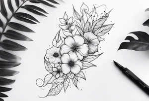 floral leg sleeve with stingray tattoo idea