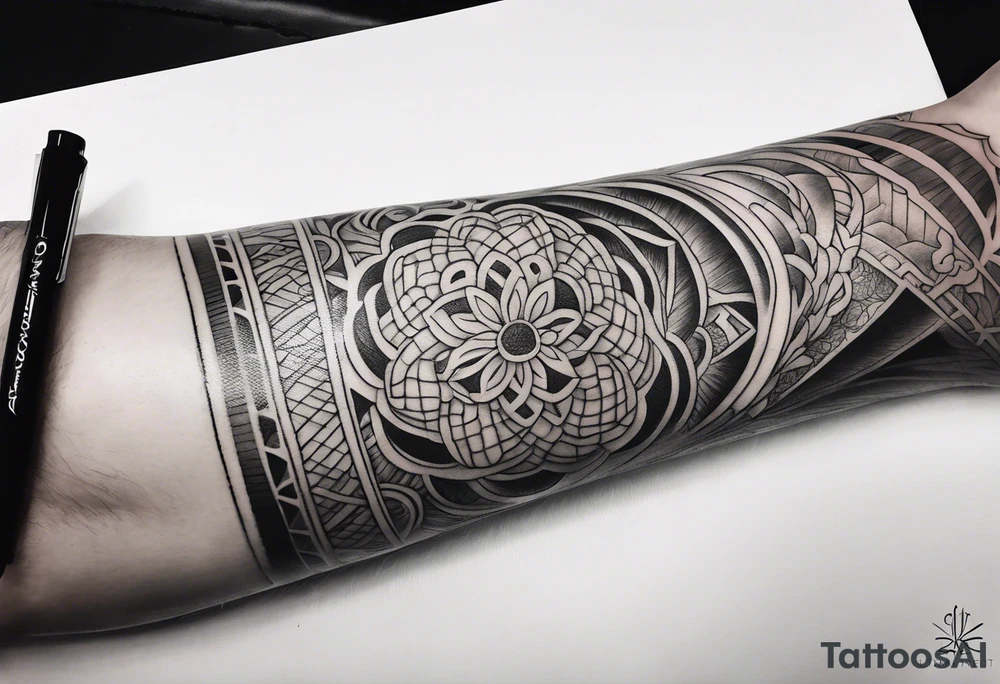 Japanese forearm sleeve stencil tattoo idea