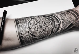 Japanese forearm sleeve stencil tattoo idea
