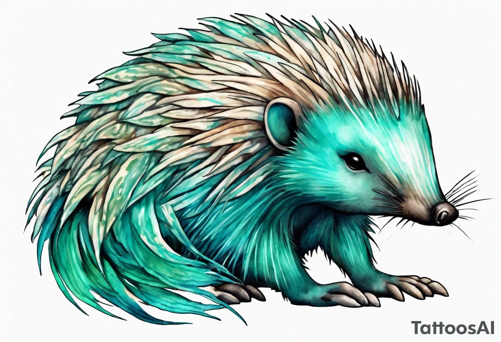 A beautiful Echidna with turquois scales and teal hair. tattoo idea