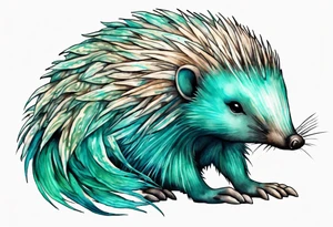 A beautiful Echidna with turquois scales and teal hair. tattoo idea