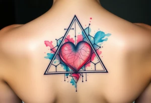 A triangle with a big heart in the center with a scientific background tattoo idea