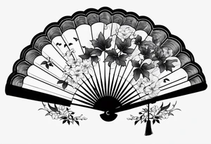 Japanese fan mostly black with basic leaves around it tattoo idea