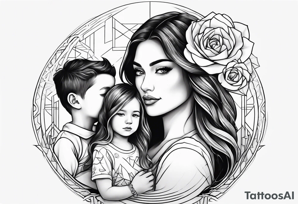 Mom with son and daughter tattoo idea