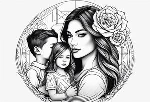 Mom with son and daughter tattoo idea