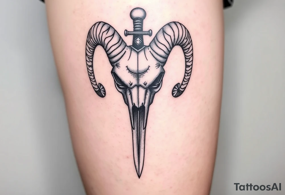 Ram skull with sword going down through the middle tattoo idea