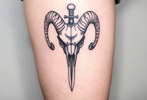 Ram skull with sword going down through the middle tattoo idea