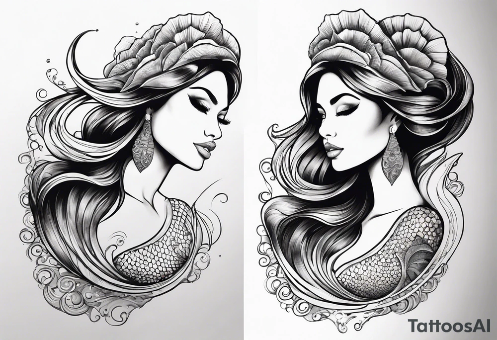 flowing mermaid tail with fan tip tattoo idea