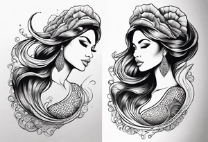 flowing mermaid tail with fan tip tattoo idea